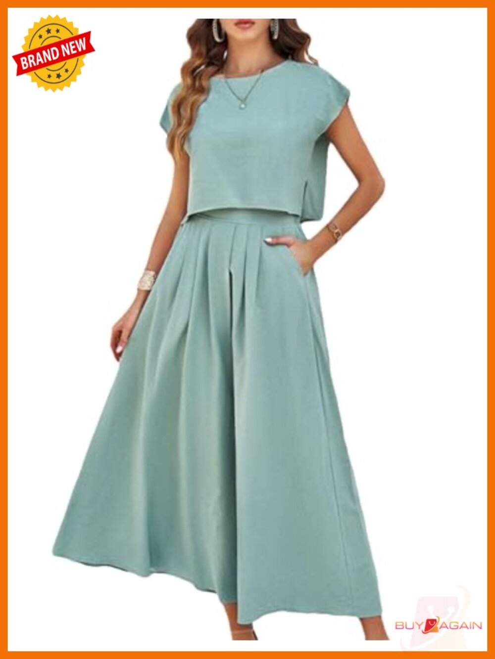 Women's 2 Piece Maxi Skirt Set Crop Top High Waist Pockets Lightweight Viscose